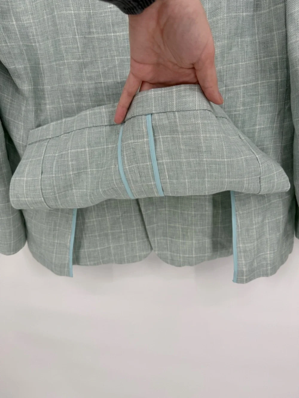 ASUKA Windowpane Blazer Cotton Linen Blend Lightweight Tailored Jacket Seafoam